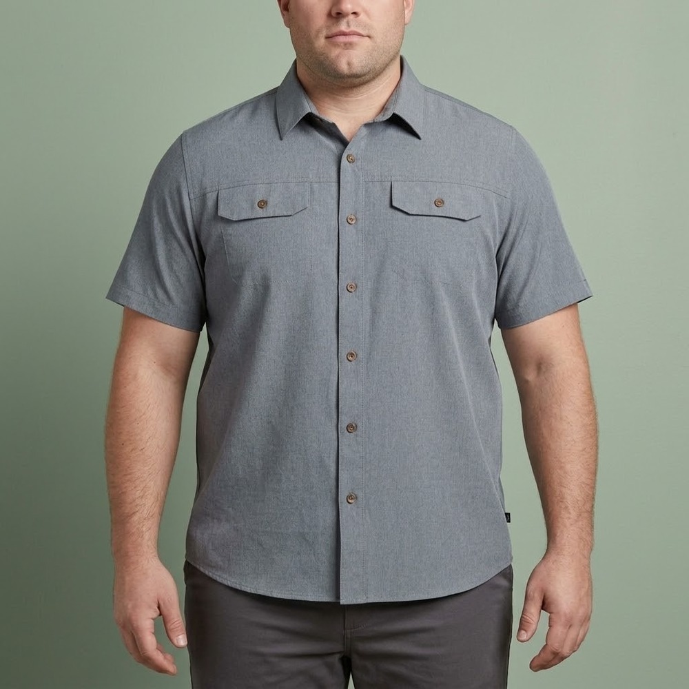 Gerry Mens Short Sleeve Button Down Shirt Large Gray Outdoor Hiking EUC‎